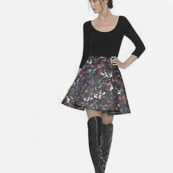 NWT alice + olivia Amie Fall Garden Print Black Long Sleeve Fit Flare Dress Sz 4 - Picture 4 of 14